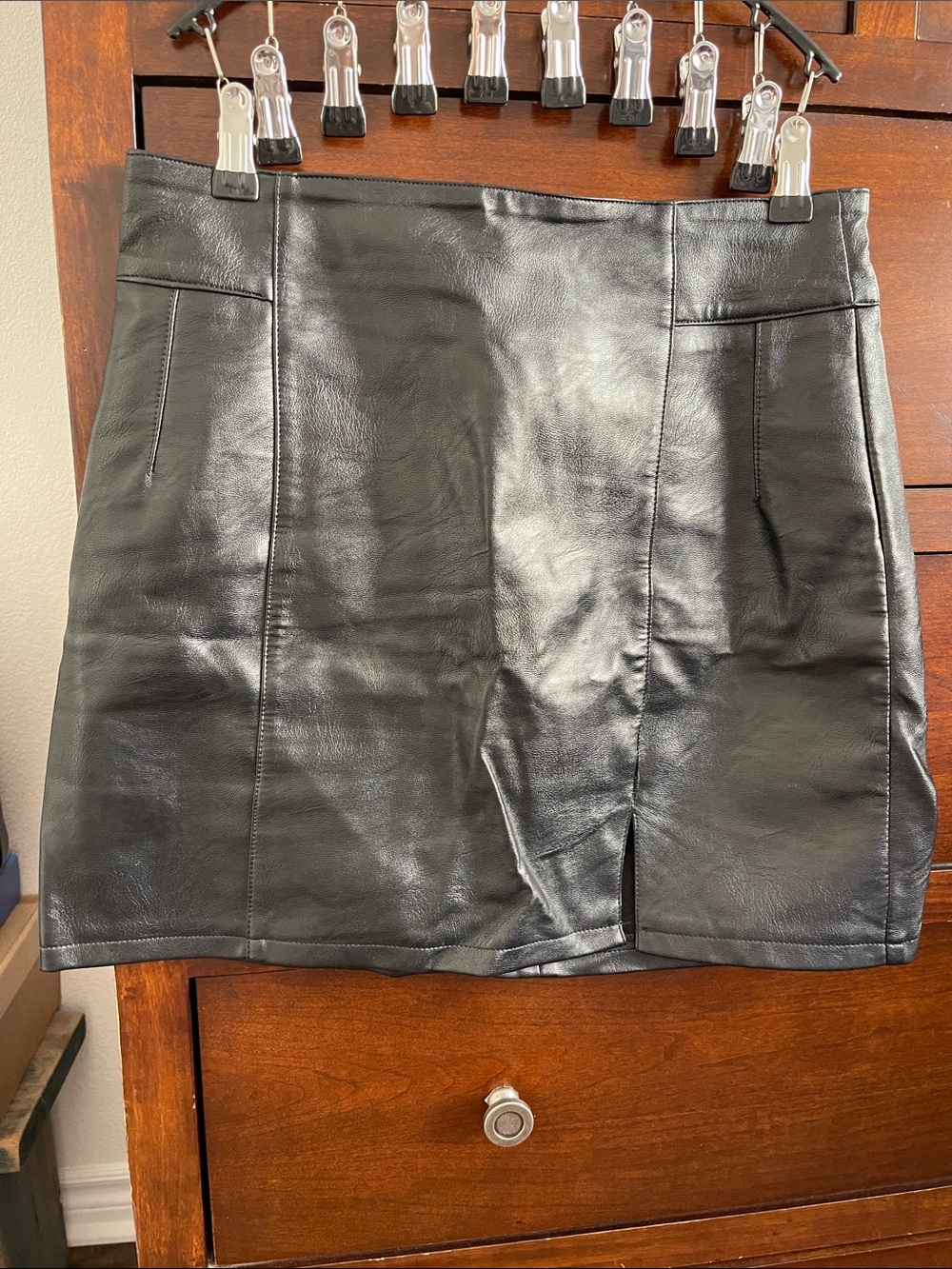 Topshop Black Faux Leather Mini Skirt with Front Slit